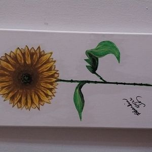This is my acrylic painting of a solitary sunflower. 10x18